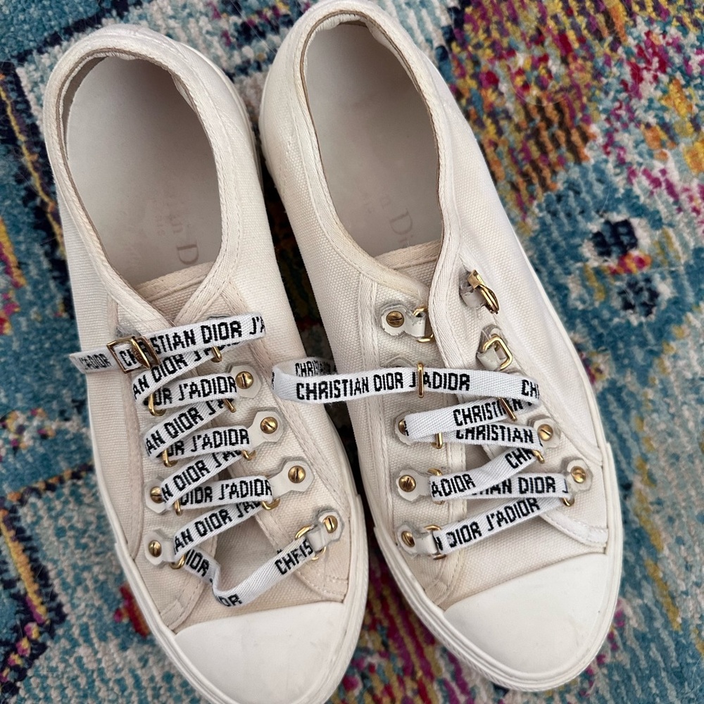 Christian Dior J'Adior White Canvas Lace-Up Sneakers